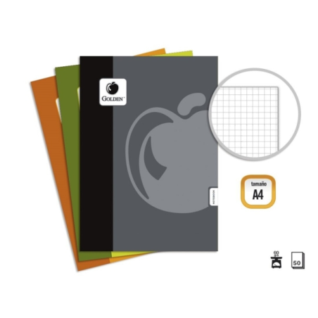 Pack de base doré de 10 cahiers agrafés A4, 50 feuilles, 60 g/m², quadrillé - Couleurs assorties
