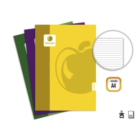 Pack de base doré de 10 cahiers agrafés A4, 50 feuilles, 60 g/m², lignés - Couleurs assorties