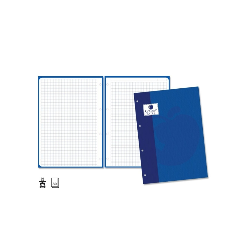 Recharge Golden Extra 80 feuilles 90 g/m², quadrillage 4x4, format A4, 4 trous et bande bleue