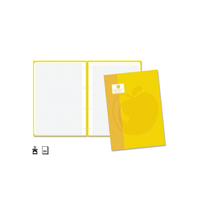 Recharge Golden Extra 80 feuilles 90 g/m², quadrillage 4x4, format A4, 4 trous et bande jaune