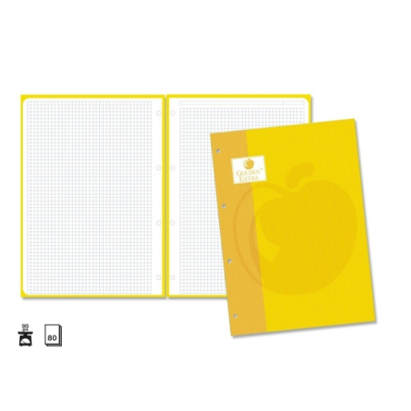 Recharge Golden Extra 80 feuilles 90 g/m², quadrillage 4x4, format A4, 4 trous et bande jaune