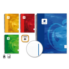 LOT de 4 Cahier à spirales doré A4 160 feuilles 60 g/m² quadrillé 5 x 5 - Feuilles microperforées - Couverture rigide plastifiée
