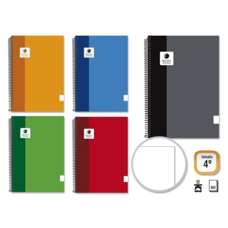 LOT de 5 Cahier à spirales Golden Extra 4e, 80 feuilles, 90 g/m², uni, marges marquées, couverture lignée, couleurs assorties