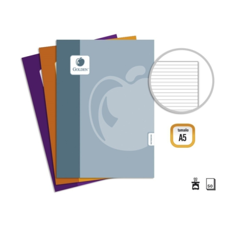 Pack de 10 cahiers agrafés Golden Basic A5, 50 feuilles, 60 g/m², ligné 3,5 - Couleurs assorties