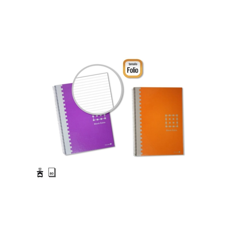 LOT de 6 Carnet à spirales doré Folio 80 feuilles 60 g/m² ligné 3,5 mm - Marges marquées - Couverture extra rigide - Couleurs as