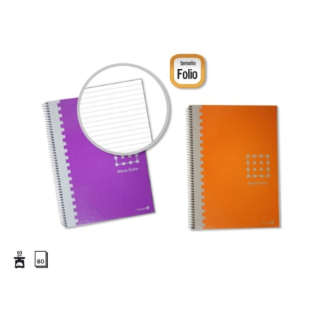 LOT de 6 Carnet à spirales doré Folio 80 feuilles 60 g/m² ligné 3,5 mm - Marges marquées - Couverture extra rigide - Couleurs as