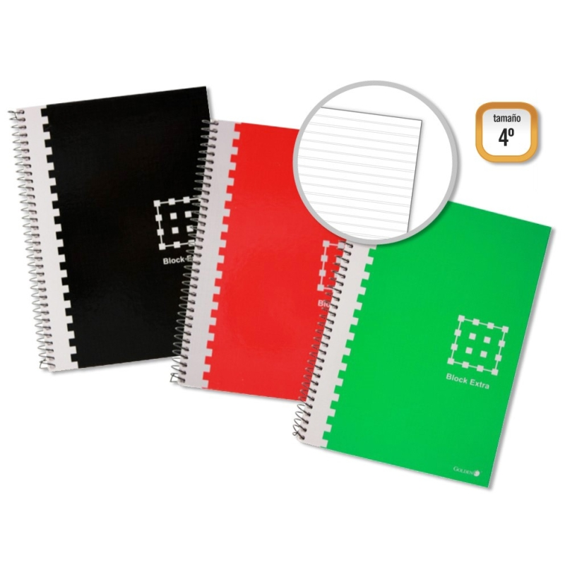 LOT de 6 Cahier à spirales doré 4e année, 80 feuilles, 60 g/m², ligné 3,5 mm, marges marquées, couverture extra rigide, couleurs