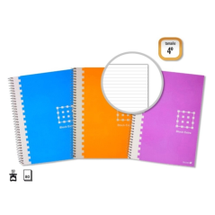 LOT de 6 Cahier à spirales doré 4e année, 80 feuilles, 60 g/m², ligné 3,5 mm, marges marquées, couverture extra rigide, couleurs