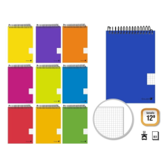 LOT de 10 Cahier à spirale doré, format paysage, 80 feuilles, 60 g/m², quadrillage 4x4 - Format 12o - Couleurs assorties