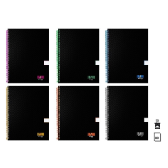 LOT de 6 Cahier à spirales Bismark University A4 80 feuilles 90 g/m² quadrillé 5 x 5 - Feuilles microperforées - Couverture noir