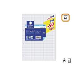 Recharge Golden Extra 200 feuilles 90 g/m², quadrillage 4x4 - Format A4 - 4 trous