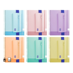 LOT de 6 Cahier à spirales Bismark A4, 120 feuilles, 90 g/m², quadrillage 5x5, avec trousse en néoprène, feuilles microperforées