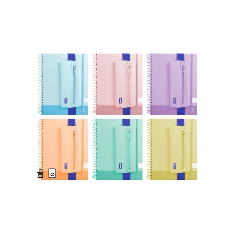 LOT de 6 Cahier à spirales Bismark A4, 120 feuilles, 90 g/m², quadrillage 5x5, avec trousse en néoprène, feuilles microperforées