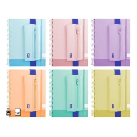 LOT de 6 Cahier à spirales Bismark A4, 120 feuilles, 90 g/m², quadrillage 5x5, avec trousse en néoprène, feuilles microperforées