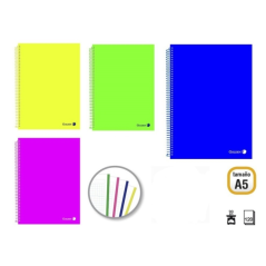 Pack Doré de 8 Cahiers A5 120 Feuilles 90gr Quadrillage 5x5 - Feuilles Microperforées avec Bande de Couleur et 2 Trous - Couvert