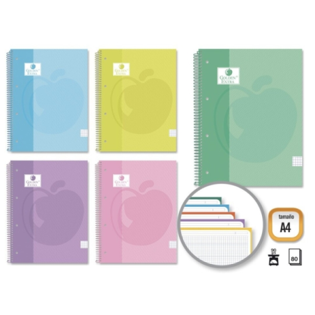 LOT de 5 Cahier à spirales Golden Extra A4 80 feuilles 90 g/m² quadrillé 5x5 - Feuilles microperforées avec bande colorée - Couv
