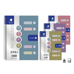 Pack Doré de 6 Cahiers A4 120 Feuilles 90gr Grille 5x5 - Couverture Polypropylène - Couleurs Métallisées Assorties