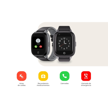 Montre connectée Savefamily Senior avec GPS et appels - IP67 - Écran 1,4" - Suivi de santé à distance - Alerte chute