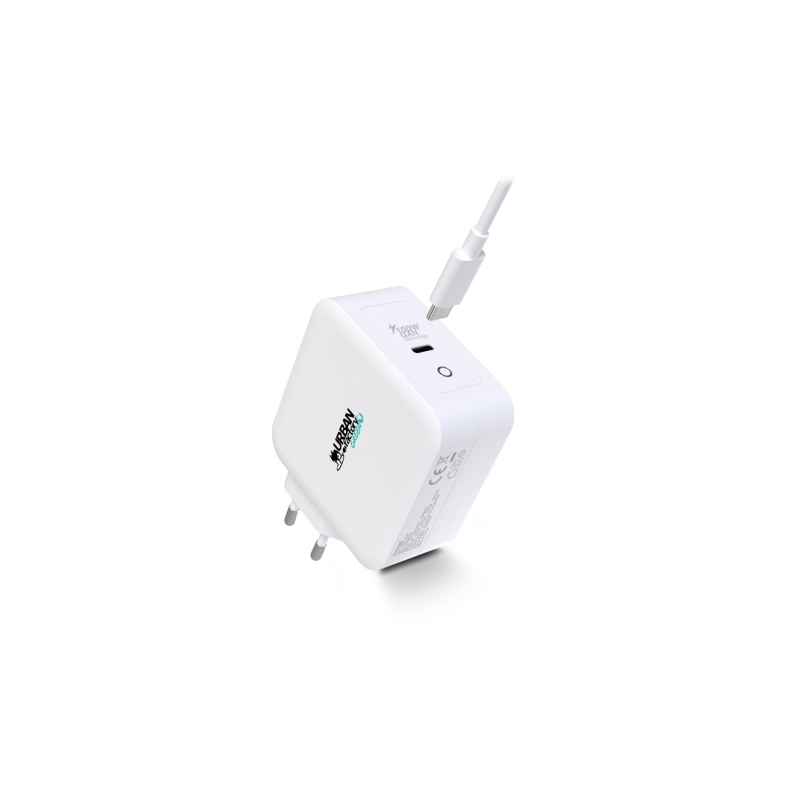 Chargeur mural USB-C Urban Factory Cyclee 100 W GaN - Design écologique - Câble USB-C/USB-C de 2 m - Blanc