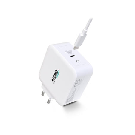 Chargeur mural USB-C Urban Factory Cyclee 100 W GaN - Design écologique - Câble USB-C/USB-C de 2 m - Blanc
