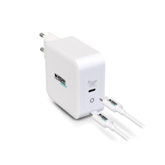 Chargeur mural USB-C Urban Factory Cyclee 100 W GaN - Design écologique - Câble USB-C/USB-C de 2 m - Blanc