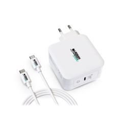 Chargeur mural USB-C Urban Factory Cyclee 100 W GaN - Design écologique - Câble USB-C/USB-C de 2 m - Blanc