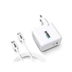 Chargeur mural USB-C Urban Factory Cyclee 65 W GaN - Design écologique - Câble USB-C/USB-C de 2 m - Blanc