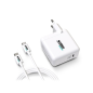 Chargeur mural USB-C Urban Factory Cyclee 65 W GaN - Design écologique - Câble USB-C/USB-C de 2 m - Blanc