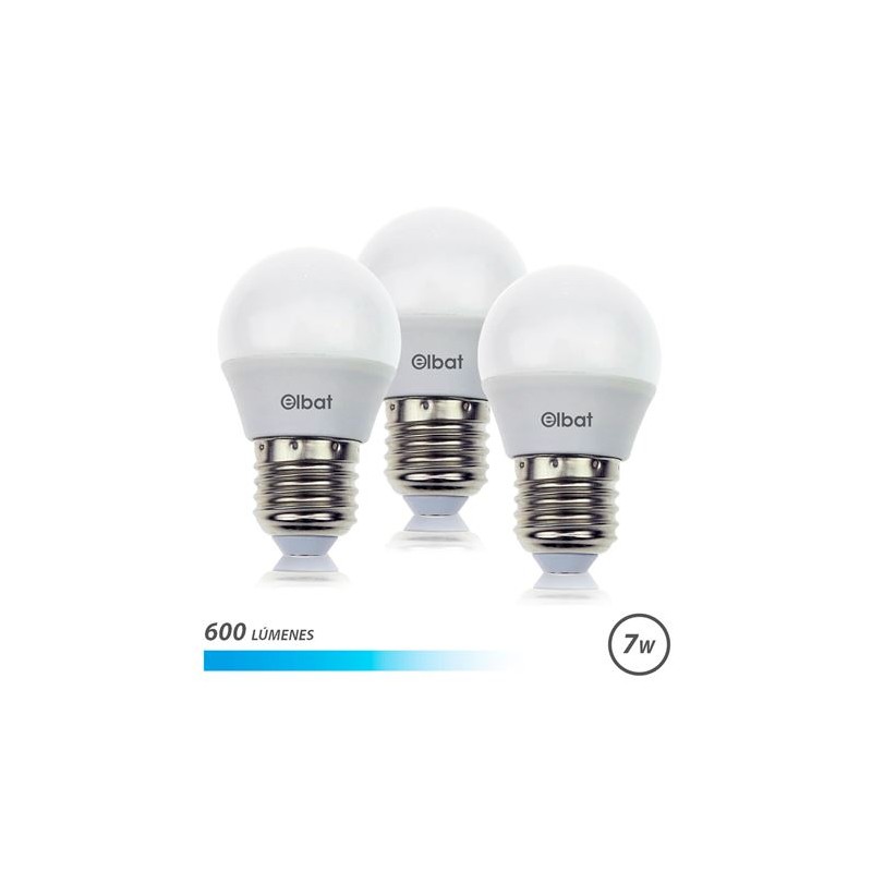 Elbat Pack 3 Ampoules - Puissance 7W - Lumens 600 - Type de lumière 6500K Lumière Froide - Culot E27 - Angle 220º - Dimensions