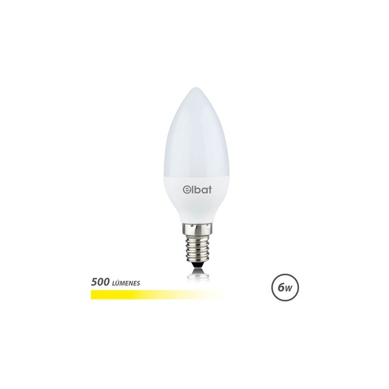 Ampoule LED Elbat - Puissance 6W - Lumens 500 - Type de lumière Lumière chaude 3000K - Culot E14 - Angle 180º - Dimensions