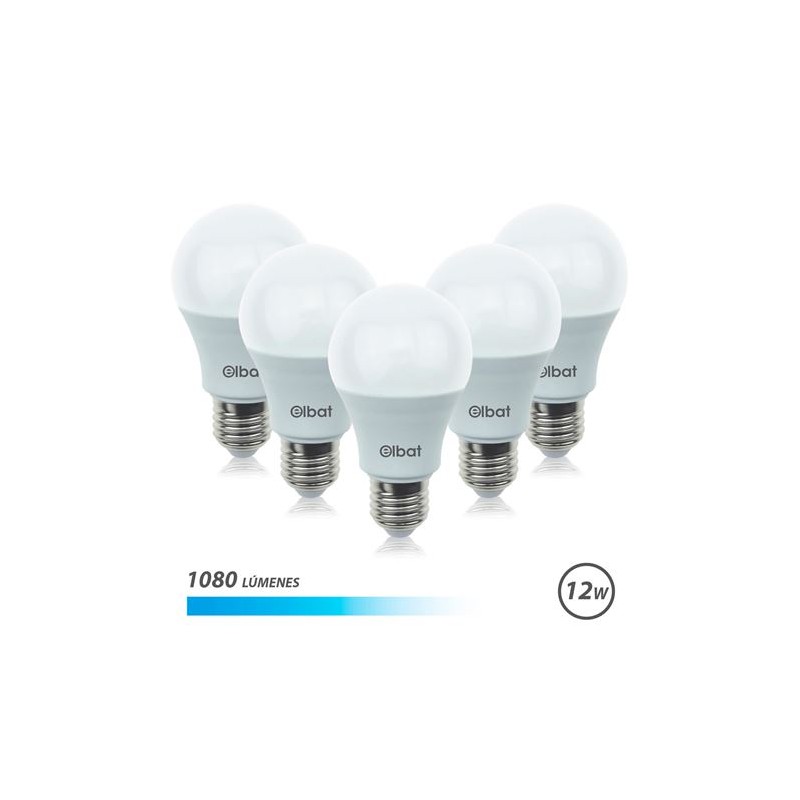 Elbat Pack 5 Unités - Puissance 12W - Lumens 1080 - Type de lumière 6500K Lumière Froide - Douille E27 - Angle 220º