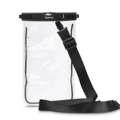 Étui étanche universel Hama - IPX8 - Fermeture à pression - Cadre fluorescent - PVC - 12,5 x 1,5 x 20 cm - Noir et transparent