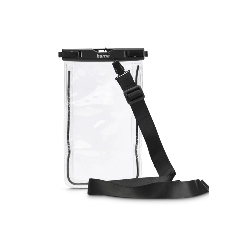 Étui étanche universel Hama - IPX8 - Fermeture à pression - Cadre fluorescent - PVC - 12,5 x 1,5 x 20 cm - Noir et transparent