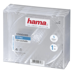 Hama Lot de 5 boîtiers CD/DVD vides - Polystyrène - 14 x 12,4 x 1,04 cm - Transparent