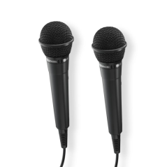 Pack de 2 microphones dynamiques Hama Karaoke - Câble de 2,5 m - 100 Hz - Prise jack 3,5 mm - Cardioïde - 600 ohms - 220 x 53 x