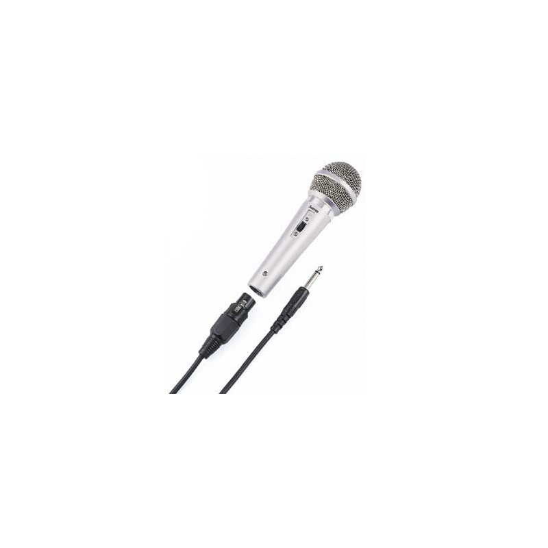 Microphone dynamique Hama DM40 - Câble de 3 m - Prises jack 3,5 mm et 6,5 mm - Adaptateur 6,35 mm inclus - Couleur argent