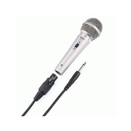 Microphone dynamique Hama DM40 - Câble de 3 m - Prises jack 3,5 mm et 6,5 mm - Adaptateur 6,35 mm inclus - Couleur argent