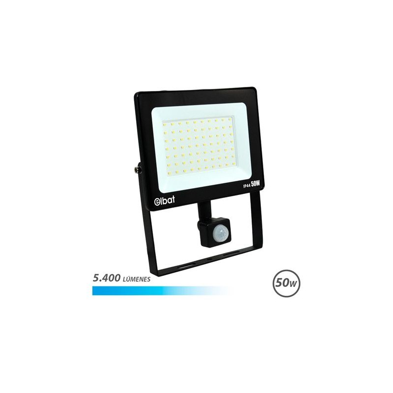 Spot LED Elbat 50W - Puissance : 50W - Lumens : 5400 - Capteur de mouvement - Lumière froide 6 500 K - 30 000 - 50 000 heures