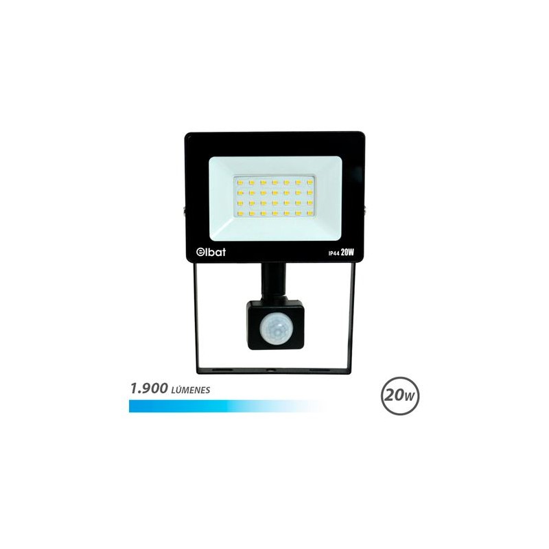 Spot LED Elbat avec détecteur de mouvement - Puissance : 20 W - Lumens : 1900 - Lumière froide 6 500 K - Durée de vie utile :