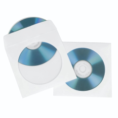 Hama Lot de 100 pochettes CD/DVD - Papier avec fenêtre - 12,5 x 12,5 x 0,1 cm - Blanches