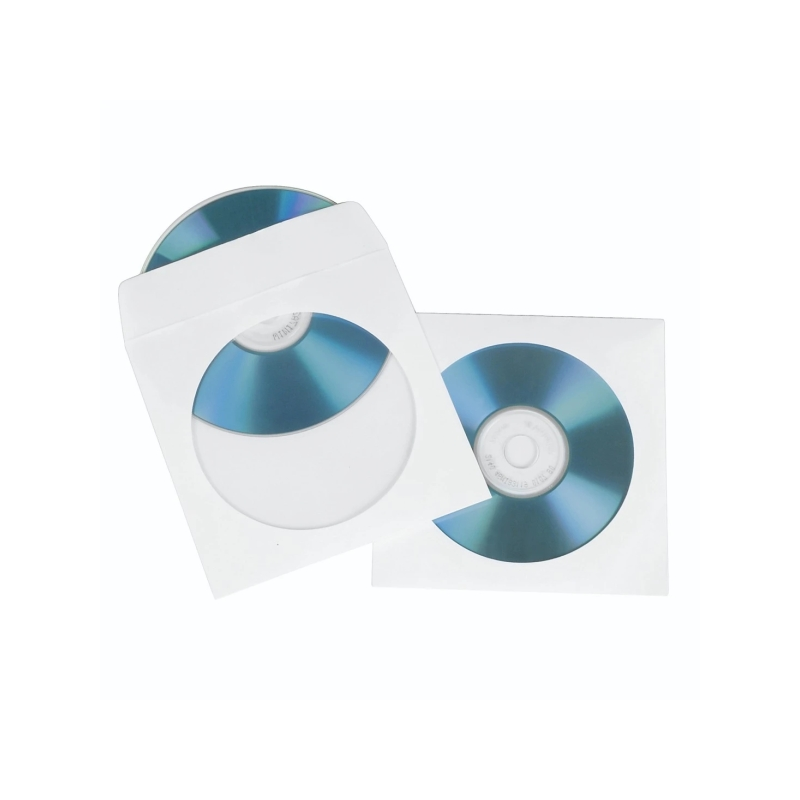 Hama Lot de 100 pochettes CD/DVD - Papier avec fenêtre - 12,5 x 12,5 x 0,1 cm - Blanches