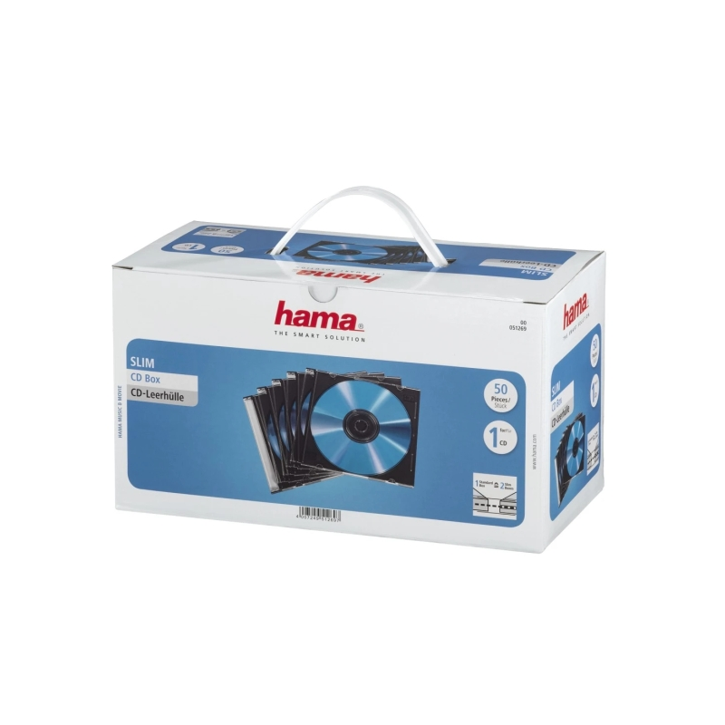 Hama Lot de 50 boîtiers CD/DVD vides - Polystyrène - 12,5 x 14,2 x 0,52 cm - Noir