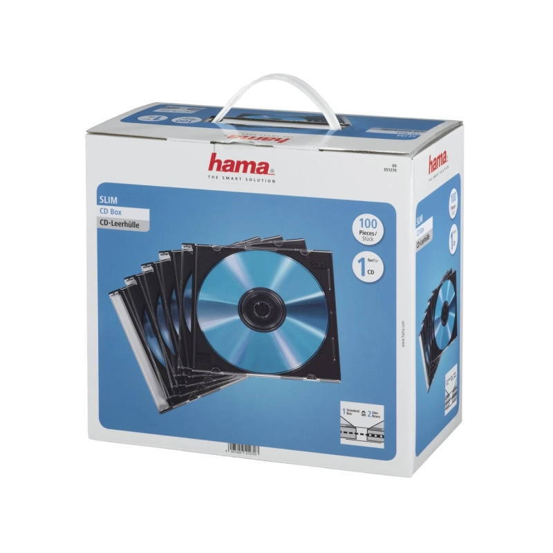 Hama Lot de 100 boîtiers CD/DVD vides - Polystyrène - 12,5 x 14,2 x 0,52 cm - Noir