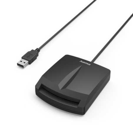 Lecteur de cartes d'identité à puce Hama - Indicateur LED - Câble USB-A intégré - Adaptateur USB-C - Noir