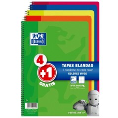 ✅ Oxford Lot de 4+1 Carnets Folio 4x4mm couleur Surtido en stock