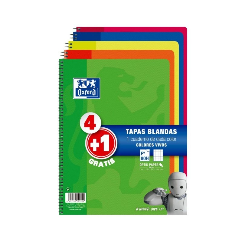 Oxford Lot de 4+1 Carnets Folio 4x4mm