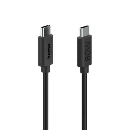 Câble USB-C mâle Hama - Longueur 1,2 m - Vitesse jusqu'à 480 Mbps - Noir