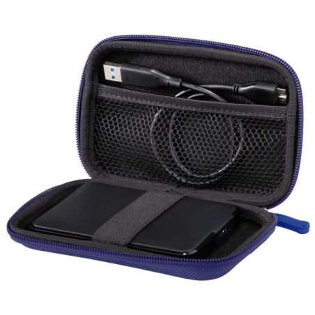Étui Hama EVA pour disque dur 2,5" - Protection antichoc - Poches intérieures - 10,2 x 3,6 x 16 cm - Bleu