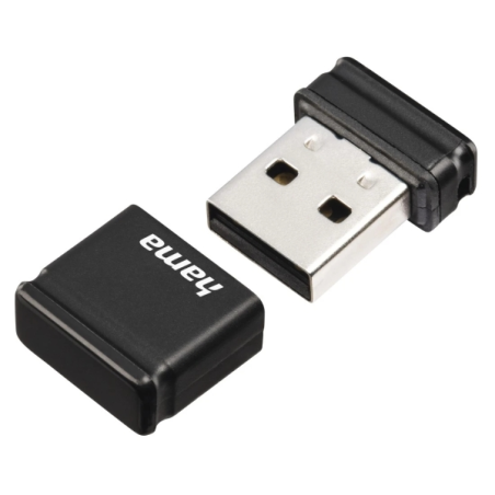 Clé USB 2.0 Hama Smartly avec capuchon - Capacité 32 Go - Vitesse de transfert 10 Mo/s - Dimensions : 21 x 15 x 6,5 mm - Noire