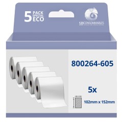 ✅ Pack de 5 Rouleaux étiquette compatible Zebra 800264-605, thermo, 2000D, 102mm x 152mm couleur Blanc en stock